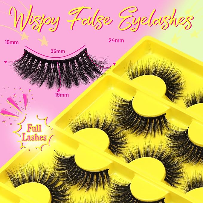 Veleasha Lashes Wispy Eyelashes 12 Pairs Natural Look False Eyelashes 100% Handmade Soft Lashes Strips (Dopamine Yellow)