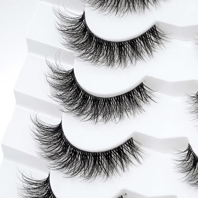 3D Clear Band Lashes 14mm Natural Soft Faux Mink Lashes C/D Curl Cat Eye Wispy Fake Eyelashes Short Cross Reusable False EyeLashes 7 Pairs (No.200)
