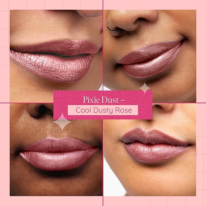 Aromi Metallic Liquid Lipstick | Dusty Rose Lip Color w/Shimmery Finish, Long-Lasting, Waterproof, Nude Berry, Vegan, Cruelty-Free (Pixie Dust)
