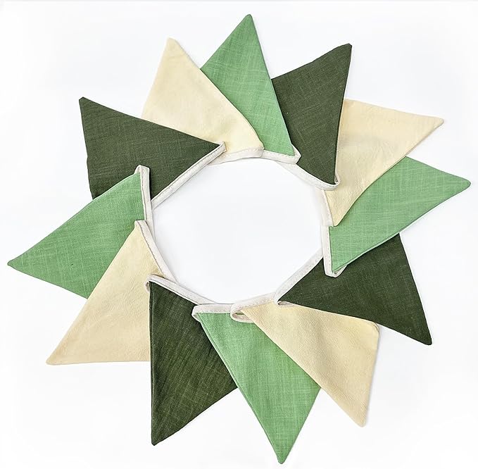 2 Sets of Sage Green Pennant Banner 24Pcs Nursery Garland Flags Olive Green Fabric Linen Triangle Streamers for Baby Room Decor Kids Jungle Safari Summer Birthday Baby Shower Boho Party Decorations