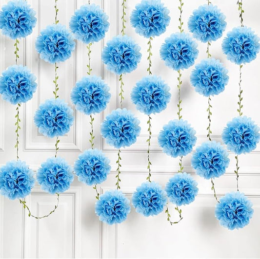 Tissue Paper Pom Pom Garland Hanging Paper Flower Decorations for Wedding Baby Shower Engagement Garden Tea Party Bridal Shower Spring Summer Wall Decor Nursery Arch Backdrop