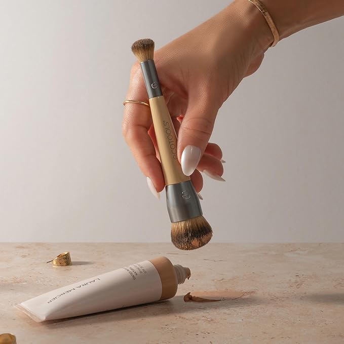 EcoTools Blend + Conceal Dual-Ended Makeup Brush, Foundation & Concealer Brush For Liquid & Cream Formulas, Face Makeup Brush, Synthetic Bristles, Vegan & Cruelty-Free, Travel & Eco-Friendly, 1 Count