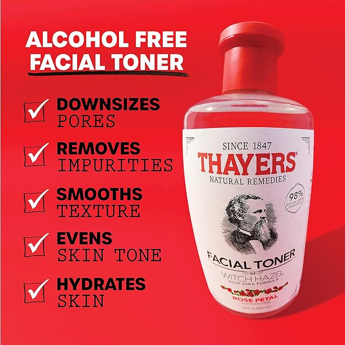 THAYERS Alcohol-Free, Hydrating Rose Petal Witch Hazel Facial Toner with Aloe Vera Formula, Vegan, Dermatologist Tested and Recommended, 12 Oz (Pack of 2)