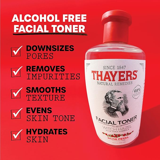 Thayers Alcohol-Free, Hydrating Rose Petal Witch Hazel Facial Toner with Aloe Vera Formula, Vegan, Dermatologist Tested and Recommended, 8.5 Oz (Pack of 2)