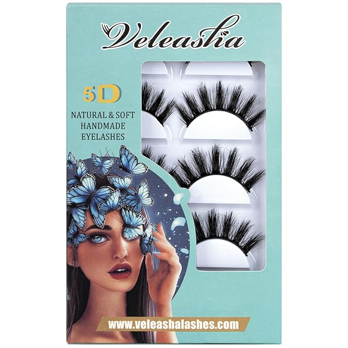 Veleasha Lashes Spiky False Eyelashes 100% Handmade Eyelashes Fluffy Fake Lashes Volume Fake Eyelashes Dramatic Look 5 Pairs Pack (3D07)