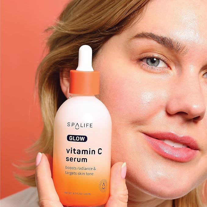 Spa Life Face Serum: GLOW Vitamin C & Radiating Daily Serum 100 ml (3.7 oz) - Targets Dark Spots, Fine Lines, Uneven Tone & Signs of Aging, Firming, Plumping & Radiance Boosting