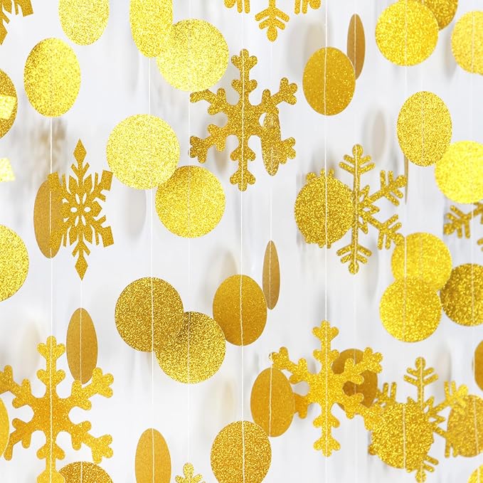 Snowflake Snow Gold Christmas Party-Decorations Garland - 61Ft Winter Wonderland Frozen Hanging Paper Streamers Banner,Birthday New Year Supplies Decor Ouruola