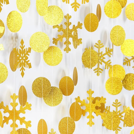 Snowflake Snow Gold Christmas Party-Decorations Garland - 61Ft Winter Wonderland Frozen Hanging Paper Streamers Banner,Birthday New Year Supplies Decor Ouruola