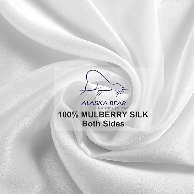 ALASKA BEAR Silk Pillowcase for Hair and Skin, Set of 2 Pure Genuine 22 Momme Mulberry Silk Pillow Cases King Size for Bliss Sleep Better Than Poly Satin, Zipper Closure(2pc, Cool White)