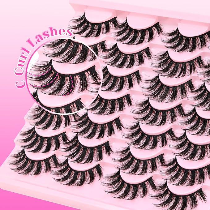 Veleasha Lashes Faux Mink Lashes Fluffy 3D Effect Eyelashes With Waterproof Black Lash Glue Wispy False Eyelashes Kit Long Lasting Lash Bond 14 Pairs Pack (3D07)