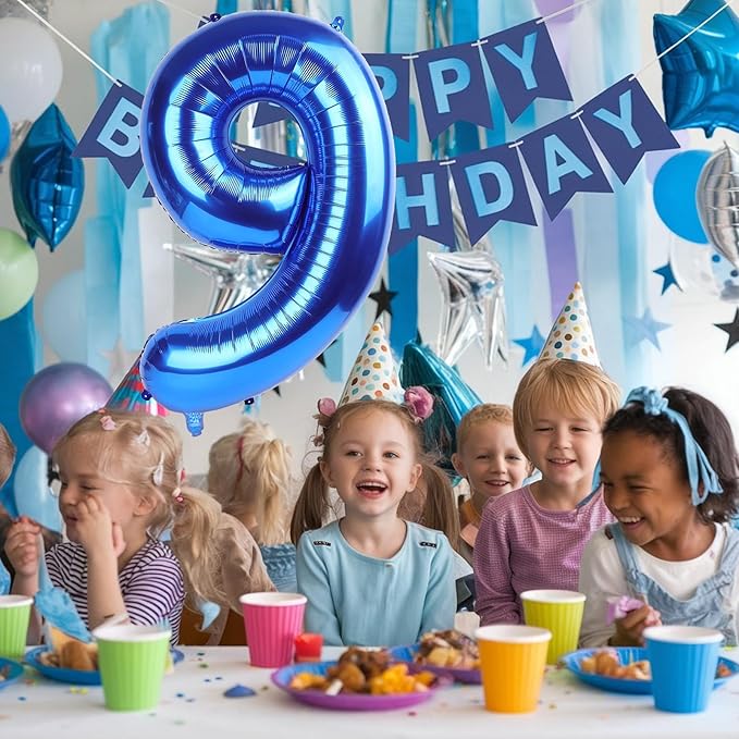 40 Inch Navy Blue Numbers 9 Balloons, Large Self Inflating Dark Blue Digital 9 Helium Balloon, Giant Foil Mylar Number 9 Balloons for Women Men Girls Boys 9th Birthday Party Anniversary Decorations