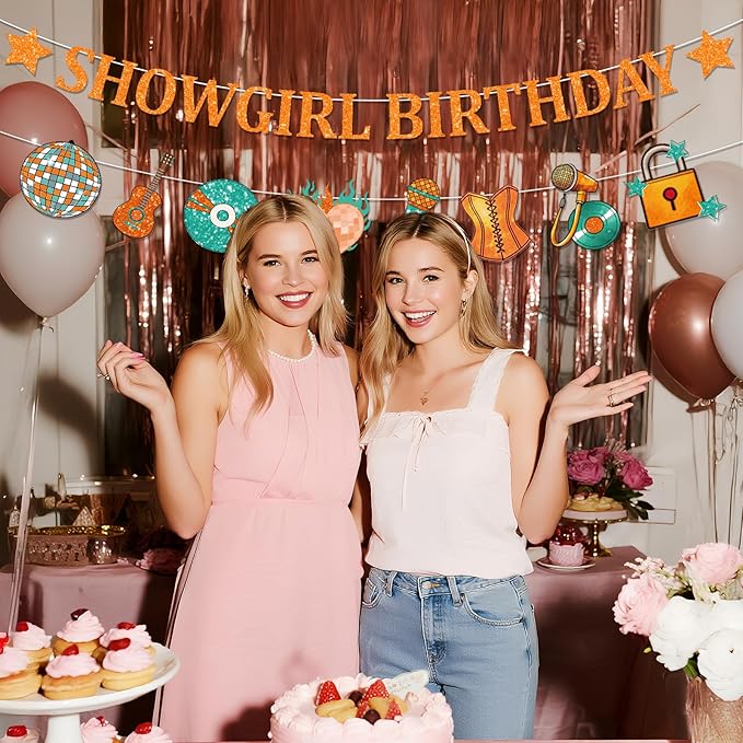 Showgirl Birthday Party Decorations - 2PCS Showgirl Birthday Banners Pre-Assembly, Themed Garland Baby Party Supplies Hanging Decor (No DIY)