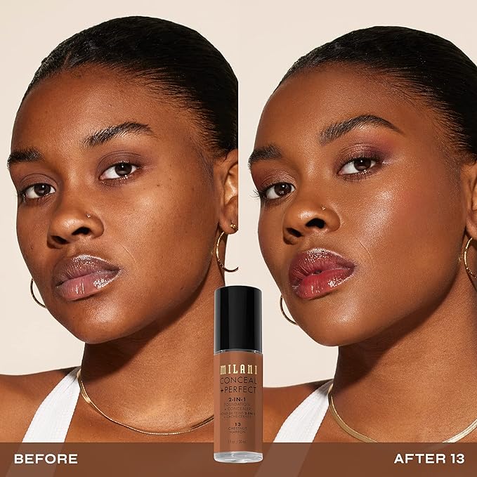 Milani Conceal + Perfect 2-in-1 Foundation + Concealer for a Flawless Complexion, Under Eye Corrector, Cover Redness and Imperfections, Waterproof and Sweatproof - Chestnut