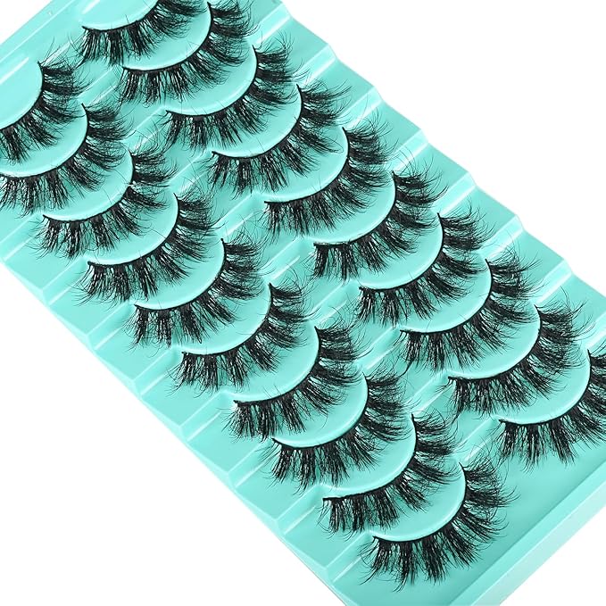 Wispy Lashes Natural Mink Eyelashes Fluffy Lash Strips Doll Eye Faux Mink Eyelash 17 mm Strip Lashes Pack Natural Look Thick Volume Wispies Pestañas Postizas Naturales Set with Soft Band