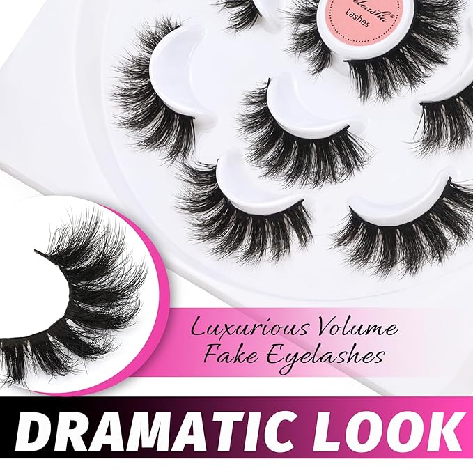 Veleasha Lashes 5D False Eyelashes Handmade Eye Lashes Fluffy Fake Lashes Eyelashes Dramatic Look 7 Pairs Luxurious Volume Fake Eyelashes Pack (801)