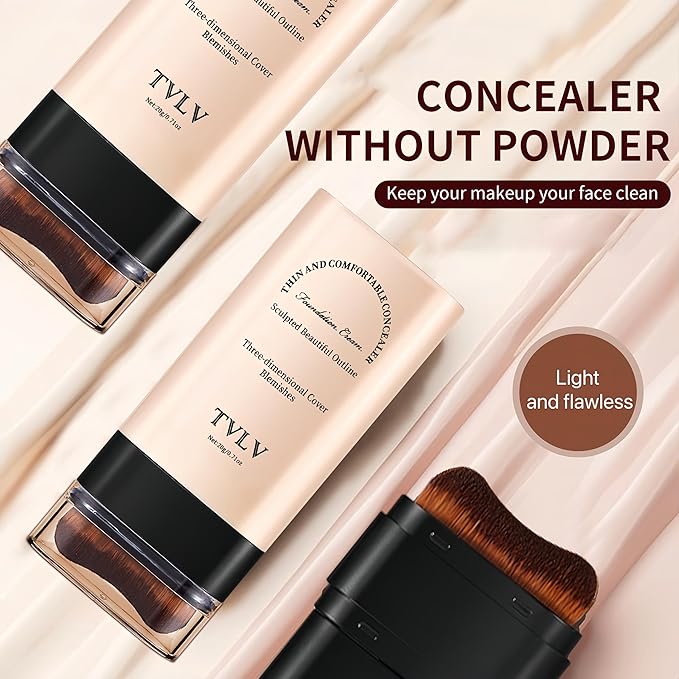 Face and Body Moisturizing Concealer Foundation,Flawlessly Covers Dark Circles, Wrinkles, Fine Lines. Features a Built-in Soft, Dense Brush Head.Medium-Dark and Natural Shades, 0.17 oz (02#NATURE)