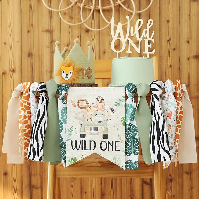 Wild One Birthday High Chair Banner Party Decoration For Boys Jungle Theme Decorative For Kids Bedroom