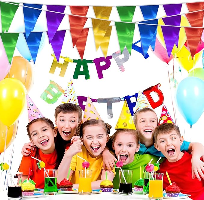 20M/65FT Colorful Triangle Pennant Banner Flag Metallic Fabric Bunting Garland for Christmas Graduation Wedding Engagement Anniversary Bachelorette Birthday Bridal Shower Valentines Hen Party Supplies