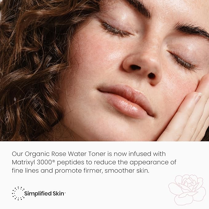 Rose Water Spray for Face with Matrixyl 3000 - Organic Rosewater Face Mist with Aloe Vera & Hyaluronic Acid - Hydrating, Reduces Fine Lines, Boosts Collagen Production, & Soothes Skin - 4 Fl Oz