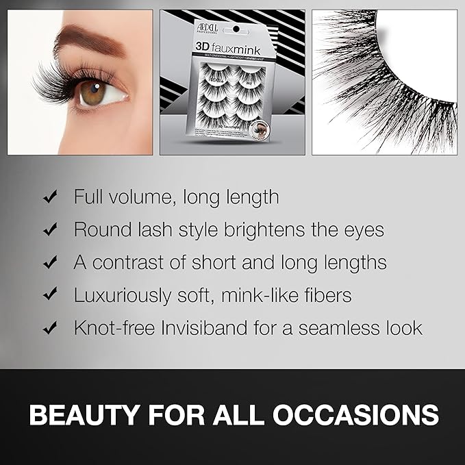 Ardell 3D Faux Mink Lashes 863 - Multi-Dimensional False Eyelashes Natural Look Strip Wispy Lashes, 4 Pairs