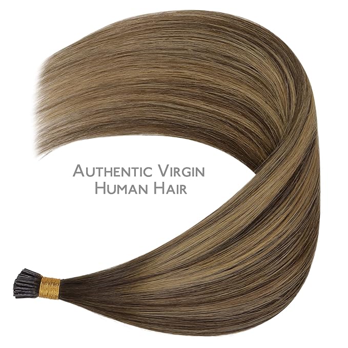 WENNALIFE I Tip Hair Extensions Human Hair, 50g 50s 24 Inch Balayage Chocolate Brown to Caramel Blonde Remy Itip Human Hair Extensions Invisible Itips Straight I Tips Fusion Extensions Real Human Hair