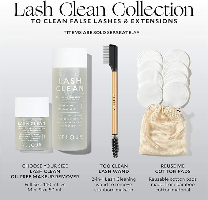 VELOUR Lash Clean - Oil Free Liquid Makeup Remover for Eyes, False Lashes, & Face - Gentle Lash Cleanser & Eye Makeup Remover - Vegan Lash Extension Cleanser - No Parabens or Fragrance (140 ml)