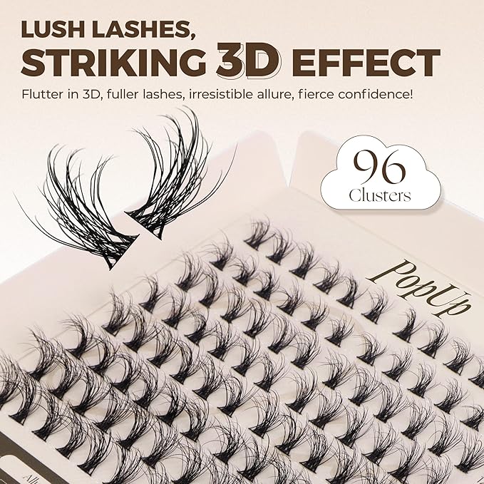 PopUp Cluster Lashes Wispy Cluster Eyelash Extensions 3D DIY Lash Clusters 10-16mm Multilayered Eyelash Clusters, Reusable Fluffy Individual Lashes Cluster(BDD06)