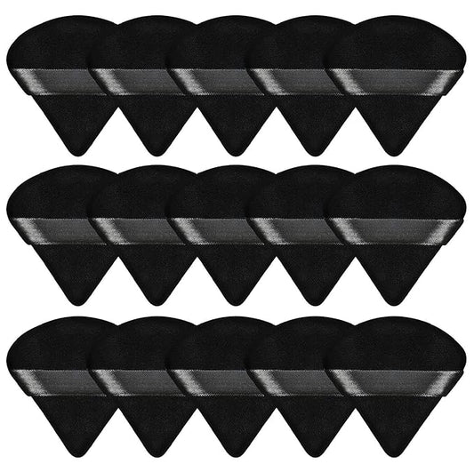 Pimoys 15 Pieces Powder Puff Triangle Makeup Sponge Setting Powder Puffs for Loose Powder Velour Puff for Face Exquisite Makeup Eyes Contouring, Blender Sponge Beauty Makeup Tool(Black)