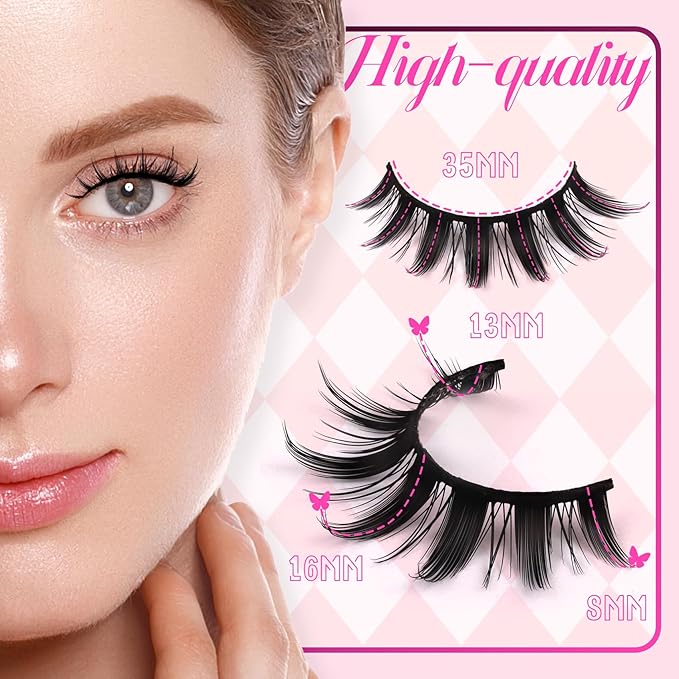 Veleasha Lashes Manga Spiky Natural Eyelashes Kit with Waterproof Lash Glue and Lash Tweezers Anime False Eyelashes 14 Pairs 3D Soft 100% Handmade Fairy Manhua Lashes (3D11-Kit)