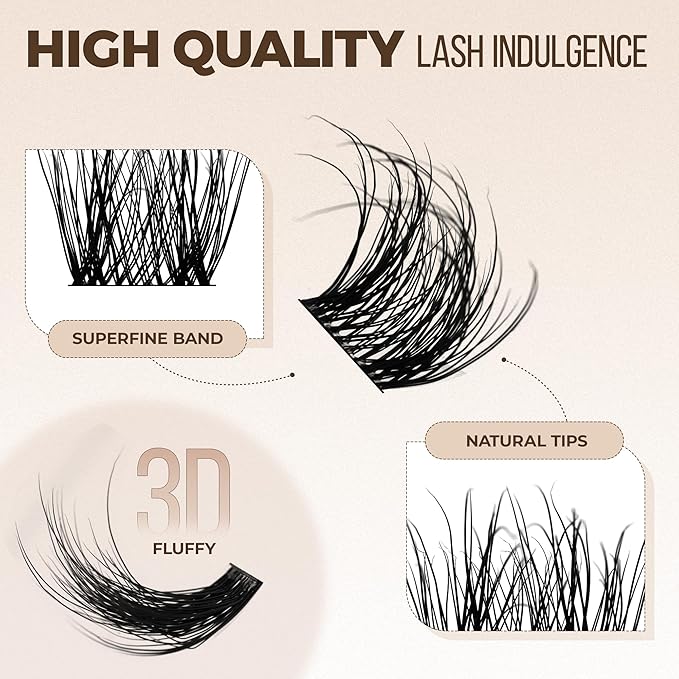 PopUp Cluster Lashes Wispy Cluster Eyelash Extensions 3D DIY Lash Clusters 10-16mm Multilayered Eyelash Clusters, Reusable Fluffy Individual Lashes Cluster(BDD02)