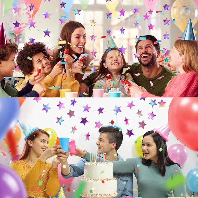 Patelai Glitter Star Garland Banner New Years Decor 130 Feet Star Hanging Banner Twinkle Backdrop for Birthday Classroom Wedding Halloween Christmas Party Supplies(Iridescent Purple)