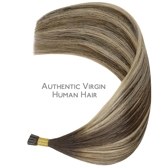 WENNALIFE I Tip Hair Extensions Human Hair, 50g 50s 20 Inch Balayage Chocolate Brown to Honey Blonde Remy Itip Human Hair Extensions Invisible Itips Straight I Tips Fusion Extensions Real Human Hair
