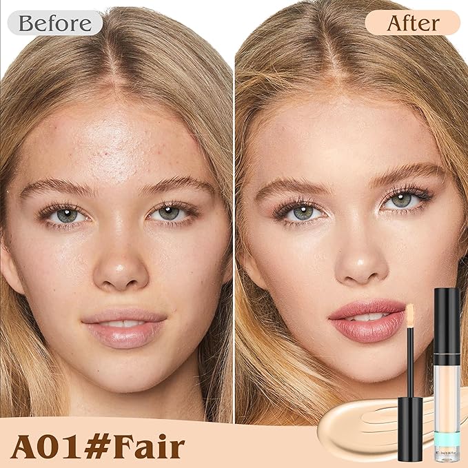 Full Coverage Liquid Concealer, Foundation Makeup for Older Women, Covers Blemishes & Under-Eye Circles, Spots, Matte Finish, Hydrating Primer for Correct, 0.06 fl oz, Vegan & Cruelty-Free (A01#Fair)