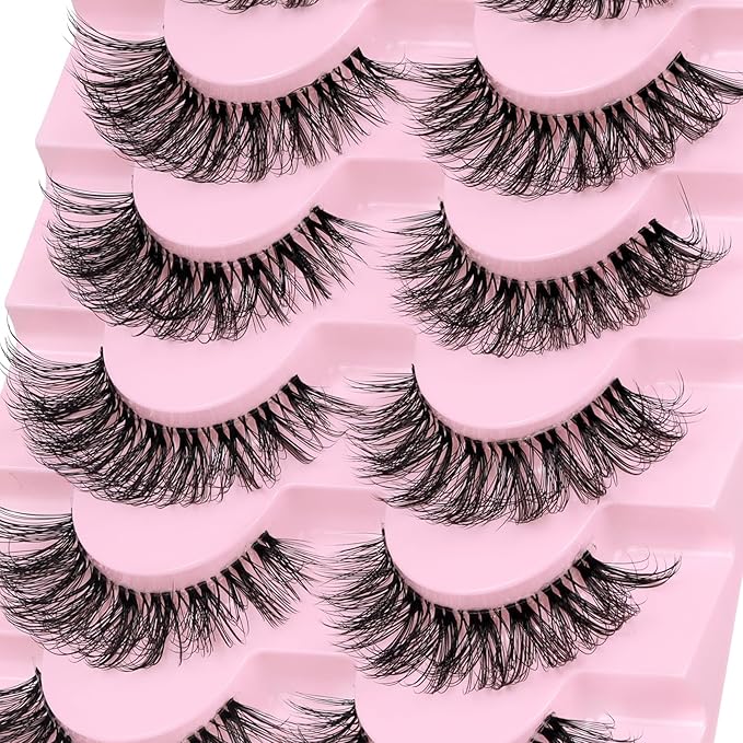 Veleasha Russian Strip Lashes Faux Mink Lashes Fluffy Eyelashes 7 Pairs 12-19mm Clear Band False Eyelashes Looks Like Eyelash Extensions D Curl Fake Eyelashes (DT01)