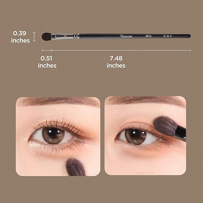 Piccasso 207A Eyeshadow Brush – Flat Rounded Eye Brush for Blending and Shading, Soft Bristles for Smooth Eye Makeup Application, Korean Eyeshadow Brush for All Eye Shapes