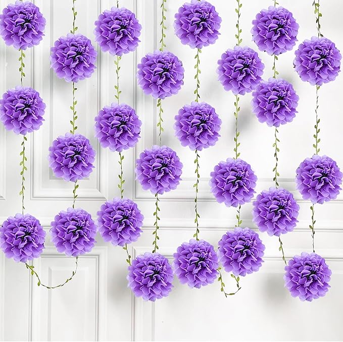 Tissue Paper Pom Pom Garland Hanging Paper Flower Decorations for Wedding Baby Shower Engagement Garden Tea Party Bridal Shower Spring Summer Wall Decor Nursery Arch Backdrop