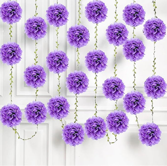 Tissue Paper Pom Pom Garland Hanging Paper Flower Decorations for Wedding Baby Shower Engagement Garden Tea Party Bridal Shower Spring Summer Wall Decor Nursery Arch Backdrop