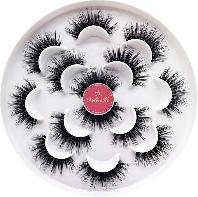 Veleasha Lashes 5D Faux Mink Lashes False Eyelashes Handmade Strip Lashes Wispy Fluffy Fake Lashes Spiky Eyelashes 7 Pairs Luxurious Volume Fake Eyelashes Pack (5D14)