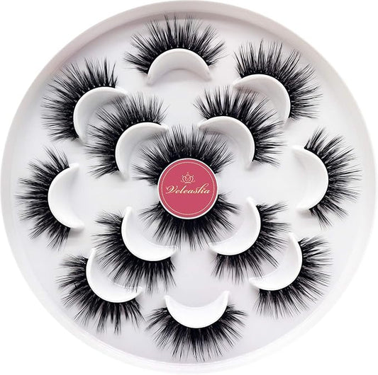 Veleasha Lashes 5D Faux Mink Lashes False Eyelashes Handmade Strip Lashes Wispy Fluffy Fake Lashes Spiky Eyelashes 7 Pairs Luxurious Volume Fake Eyelashes Pack (5D14)