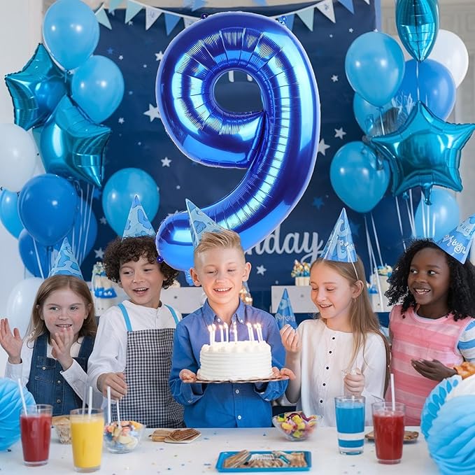 40 Inch Navy Blue Numbers 9 Balloons, Large Self Inflating Dark Blue Digital 9 Helium Balloon, Giant Foil Mylar Number 9 Balloons for Women Men Girls Boys 9th Birthday Party Anniversary Decorations
