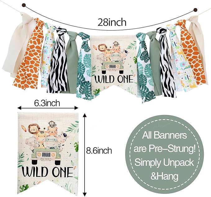Wild One Birthday High Chair Banner Party Decoration For Boys Jungle Theme Decorative For Kids Bedroom