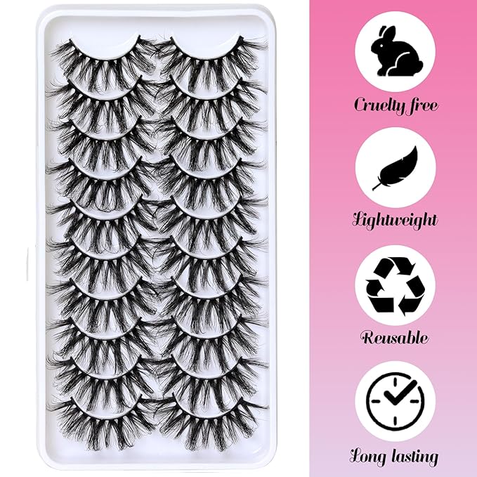 Veleasha Lashes Fluffy Wispy Faux Mink Eyelashes Criss-cross False Lashes 10 Pairs Pack Fake Eyelashes for Women (6D23)