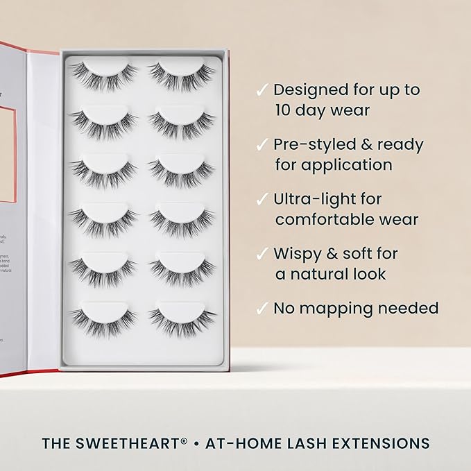 Sweetheart Doll-Eyed Lash Clusters for Women, Salon Quality At Home Eyelashes Extension Kit, 6 Lash Sets, No Lash Glue Included