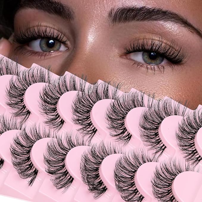 Veleasha Russian Strip Lashes Faux Mink Lashes Fluffy Eyelashes 7 Pairs 12-19mm Clear Band False Eyelashes Looks Like Eyelash Extensions D Curl Fake Eyelashes (DT01)