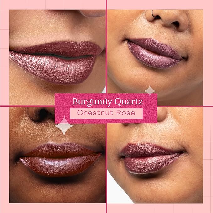 Aromi Metallic Liquid Lipstick | Chestnut Rose Lip Color with Shimmery Finish, Long-lasting + Long Wear, Mauve Shade, Waterproof, Vegan (Burgundy Quartz)