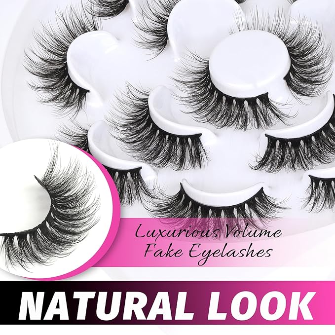 Veleasha Lashes 5D Faux Mink Lashes False Eyelashes Handmade Cat Eye Lashes Wispy Fluffy Fake Lashes Lightweight Eyelashes Luxurious Volume Fake Eyelashes 7 Pairs Pack (804)