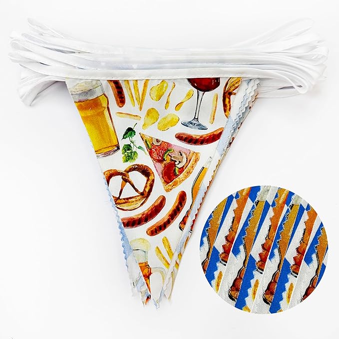 32Ft Oktoberfest Party Decorations Blue Plaid Triangle Flag Fabric Banner Pennant Garland Streamer for Oktoberfest Birthday German Baby Shower Bavarian Party Decor Supplies