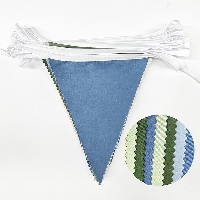 32Ft Blue Green Party Decorations Retro Blue Green Fabric Triangle Banner Flag Banner Pennant Garland Streamers for Graduation Hole in One Wedding Birthday Baby Shower Masters Golf Party Decoration