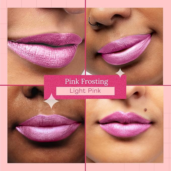 Aromi Light Pink Metallic Liquid Lipstick | Baby Pink Lip Color for Women with Shimmery Finish, Long Lasting, Waterproof, Vegan (Pink Frosting)
