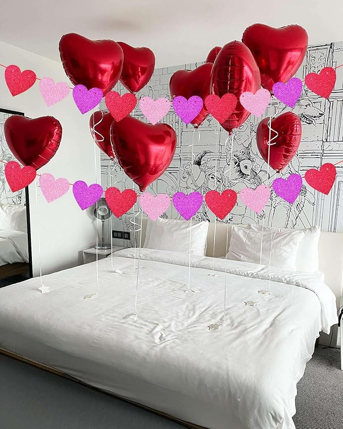 4 Pack Glitter Heart Garland Banner